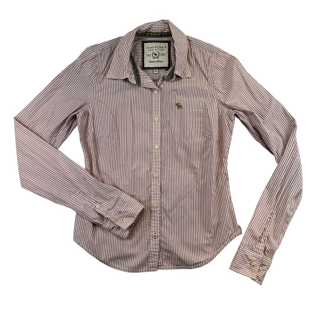 Vtg Abercrombie & Fitch Shirt Womens Medium Striped Button Up Long Sleeve Y2K